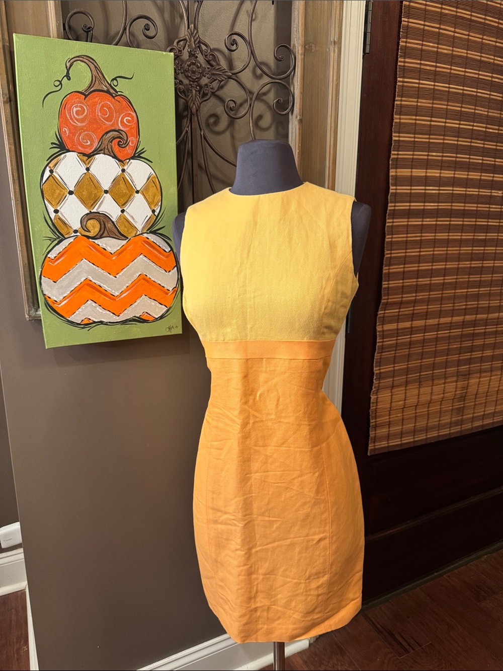 Ann Taylor Yellow and Orange Sleeveless Colorblock Linen Dress